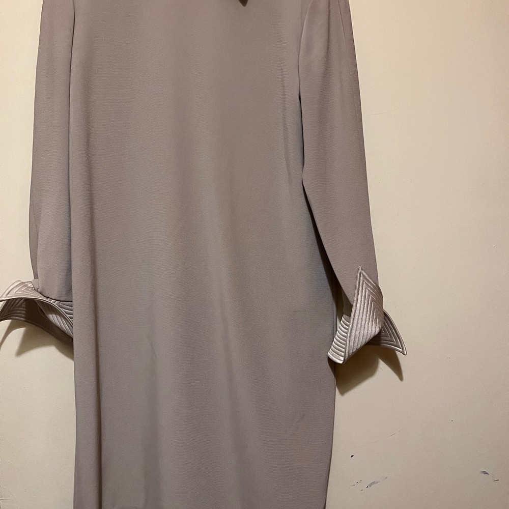 Bill Blass Gray Sheath Dress with Cuffed Long Sleeves